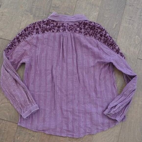 Soft Surroundings Peralta Button Front Embroidered Blouse Plum Womens Size Small - Picture 5 of 8